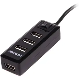 Хаб Usb Maxxter HU2A-4P-AC-03, чорний, Usb 2.0 - 4xUsb 2.0, кабель 1 м, блок живлення