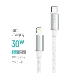 Дата кабель USB-C to Lightning 1.0m PD30W zinc alloy braided white ColorWay (CW-CBPDCL098-WT) - мініатюра 4