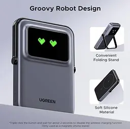 Бездротовий магнітний павербанк Ugreen PB572 Qi2 10000 mah 20 W зі складною підставкою та TFT дисплеєм сірий - мініатюра 4