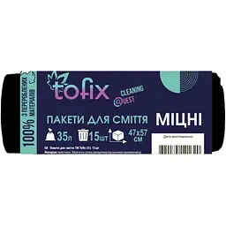 Пакети для смiття Tofix 15шт 35л міцні чорні