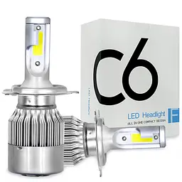 Комплект LED ламп COB C6 H4 головного світла з вентилятором ближнє та дальнє світло 12v 6000K 30W HeadLight