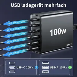 Мережевий зарядний пристрій USB-C 100W на 6 портів - мініатюра 6