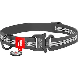 Нашийник для собак Waudog Waterproof, коллартекс, водостійкий, світловідбивний, з QR паспортом, металева пряжка-фастекс, S, 23-35х1,5 см, сірий
