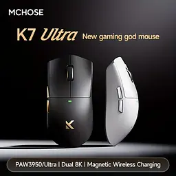Бездротова ігрова миша MCHOSE K7 Ultra / Три режими підключення / PAW3950 / 42 000 DPI / White Golden - мініатюра 5