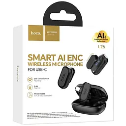 Петличний бездротовий мікрофон Hoco L26 Dual-mic Smart AI (Type-C) Black - мініатюра 2