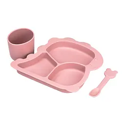 Набір силіконового посуду для дітей Динозавр 3 предмети, рожевий TS Kitchen HP34545P - мініатюра 3