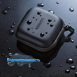 Футляр для мелких гаджетов UGREEN LP128 кейс для наушников ударопрочный и влагостойкий с карабином для крепления к сумке или рюкзаку внутренний сетчатый карман на молнии жёсткий корпус EVA с мягкой внутренней подкладкой внешний размер 80 × 80 × 40 мм чёрный (40816) - миниатюра 6