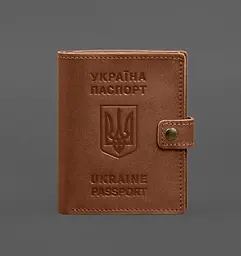 Шкіряна обкладинка-портмоне на паспорт з гербом України 25.1 Світло-коричнева