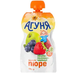 Упаковка фруктового пюре Агуня Яблуко-полуниця-чорниця 900 г (90 г x 10 шт.) - мініатюра 2