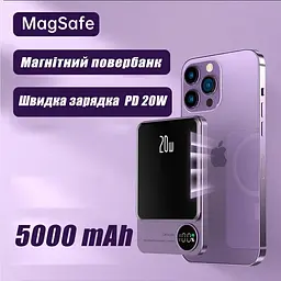Повербанк MagSafe Power Bank Q9 бездротовий з бездротовою зарядкою для iPhone 5000 mAh 20W Purple - мініатюра 3