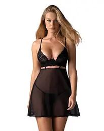 Бебі-дол Obsessive Nutris babydoll & thong, M/L, імітація ліфа та спіднички, стрінги в комплекті