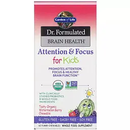 Дитячий комплекс для уваги і концентрації Garden of Life Dr. Formulated Brain Health 60 жувальних таблеток смак кавуна
