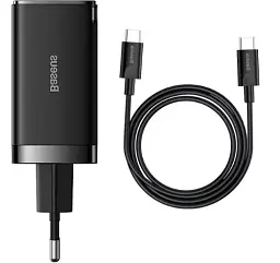 Мережевий зарядний пристрій Baseus GaN5 Pro Fast Charger 2Type-C+USB 65W + Cable Type-C to Type-C CCGP120201 Black - мініатюра 2