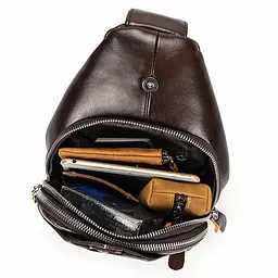 Чоловічий шкіряний рюкзак на одне плече 18х32х7 для міста TIDING BAG MK03983 коричневий 18 см - мініатюра 7