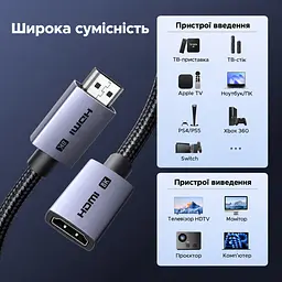 Кабель-подовжувач HDMI UGREEN HD165 2.1 8K 60 Гц 2 м чорно-сірий (95927) - мініатюра 2