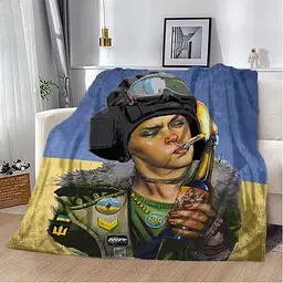 Плед плюшевий подарунковий патріотичний 3D Жінка-Воїн 160х200 см