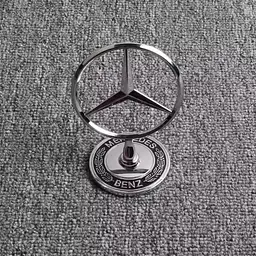 Емблема приціл на капот Mercedes-Benz Хром+напис Чорний 55 мм Універсальний метал на скотчі (Завод) - мініатюра 2
