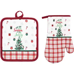 Набір прихваток для кухні Ardesto Christmas Tree 18х20см, 18х30см, 100% поліестер (верх), 100% бавовна (низ), зелений (ART14HT)
