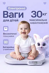 Дитячі ваги для новонароджених електронні цифрові для контролю ваги малюків  до 30 кг Baby Ono білі