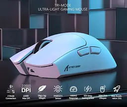 Комп'ютерна  миша Attack SHARK X11 бездротова, ігрова, PAW3311, 22000 DPI 2,4G+Bluetooth White - мініатюра 8
