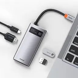 Док-станція адаптер хаб Baseus Metal Gleam Series 4-in-1 - Type-C to 2Usb HDMI Type-C (CAHub-CY0G) - мініатюра 2