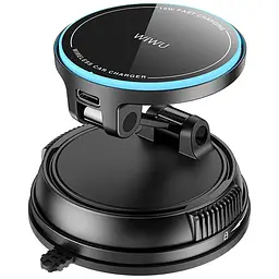 Автотримач з Бездротовий зарядний пристрій WIWU CH-326 Universal Vacuum Suction Magnetic 15W Black - мініатюра 8