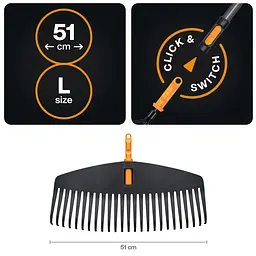 Граблі пластикові легкі для газонів Fiskars OneClick L 51 см (1080673) - мініатюра 2