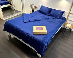 Постільна білизна LARA сатин-страйп LUX dark blue d13211е180 з простирадлом на резинці 180х200х25 євро - мініатюра 2