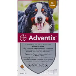 Краплі Elanco (Bayer) Advantix від бліх і кліщів для собак від 40 до 60 кг 24 мл  (6 мл x 4 піпетка) - мініатюра 2