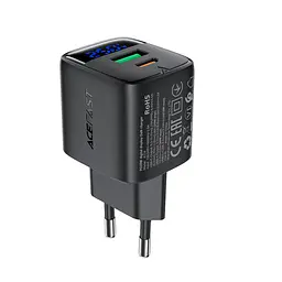 Мережевий зарядний пристрій ACEFAST A114 PD25W GaN charger (USB-A+USB-C) with digital display Чорний