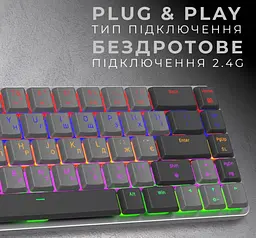 Клавіатура ігрова бездротова механічна GamePro MK-122R 2.4G Wireless Red Swich Low Profile Dark Gray - мініатюра 7