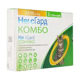 Краплі Boehringer Ingelheim NexGard Combo для котів вагою від 2.5 кг до 7.5 кг 2.7 мл (3 шт. х 0.9 мл) - мініатюра 2