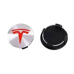Ковпак колеса Tesla срібний червоний 56 мм алюміній 1 шт OEM 600587900A (ковпачок, заглушка)