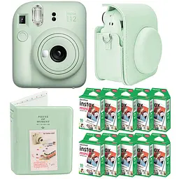 Подарочный набор камера Fujifilm Instax Mini 12, Фотобумага 100 шт, Чехол, Фотоальбом на 64 фото Зеленый