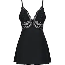 Сатиновий пеньюар із мереживом Obsessive 810-BAB-1 Babydoll & Thong S/M, чорний, пеньюар, танга