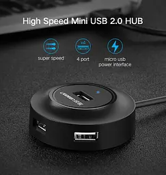 Usb-хаб (концентратор / розгалужувач) Ugreen CR106 Usb 2.0 Hub 4 порти 1m чорний (20277) - мініатюра 2