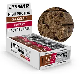 Протеїнові Батончики без Цукру Lipobar - 20x50г Шоколад-Вишня