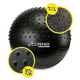 М'яч для фітнесу (фітбол) Cornix 55 см напівмасажний Anti-Burst Black XR-0458 - мініатюра 5