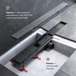 Трап для душу лінійний AM.PM Primeflow Tile 700 мм, універсальний затвор, чорний (W02SC-U11-070-04BM) - мініатюра 4