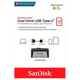 Флеш-накопичувач Sandisk USB 3.1 Ultra Dual Type-C 256Gb (150 Mb/s) (SDDDC2-256G-G46) - мініатюра 4