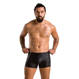 Чоловічі шкіряні боксери з блискавками Passion 049 SHORT MATT S/M Black - мініатюра 3