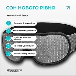 Маска для сну 3D EasyFit Dream з ефектом пам’яті (сіра) - мініатюра 6
