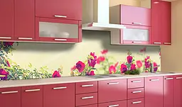 Вініловий кухонний фартух Кущ Троянди наклейка для кухні ПВХ фото Квіти Бежевий 60х200 см Happy Pocket Z181423 - мініатюра 3