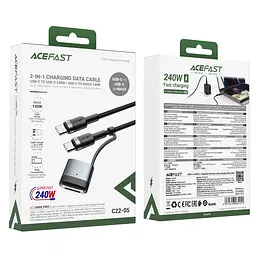 Кабель ACEFAST C22-05 USB-C to USB-C/magnetic aluminum alloy charging data cable Black (6974316285151) - мініатюра 2