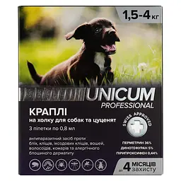 Краплі Unicum PRO від бліх та кліщів на холку для собак від 1.5 кг до 4 кг 3 піпетки (UN-085) - мініатюра 2