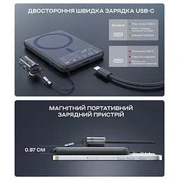 Повербанк 5000mAh Choetech B861 Grey 20W QC3.0 PD3.0 бездротова магнітна зарядка MagSafe (43-00167) - мініатюра 8