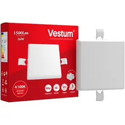 Квадратний світлодіодний світильник Vestum врізний без рамки 16W 4100K 1-VS-5513