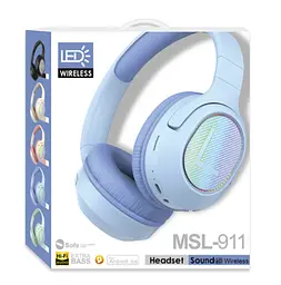 Бездротові навушники MSL-911 Bluetooth повнорозмірні HI-FI звук Extra Bass LED підсвічування блакитний - мініатюра 2