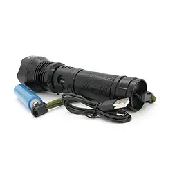 Ліхтарик BP-X718 P90, Zoom, 1 режим, корпус метал, акум 18650, індикація заряду, USB кабель, BOX - мініатюра 3