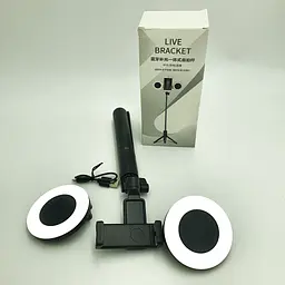 Монопод штатив для селфі Bluetooth тринога 19-70 см з LED підсвічуванням 2x8см кільця LIVE BRACKET J861 чорний - мініатюра 6